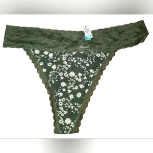 Maurices, Large, Olive And Floral Lace Trim Thong, NWT